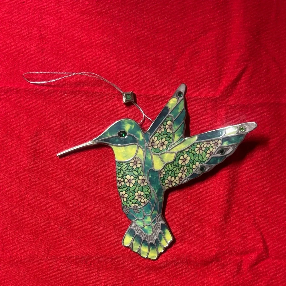 Green and Yellow Hummingbird heirloom porcelain Ornament